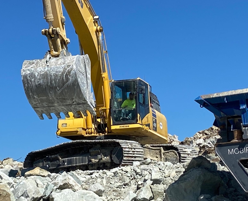 Up close view of yellow excavator
