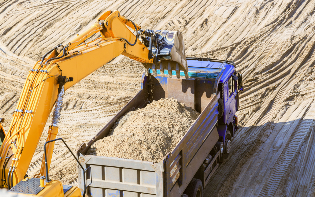 Truck depositing minerals