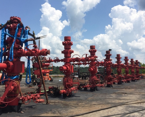 Image of fracking equipment at a fracturing site.