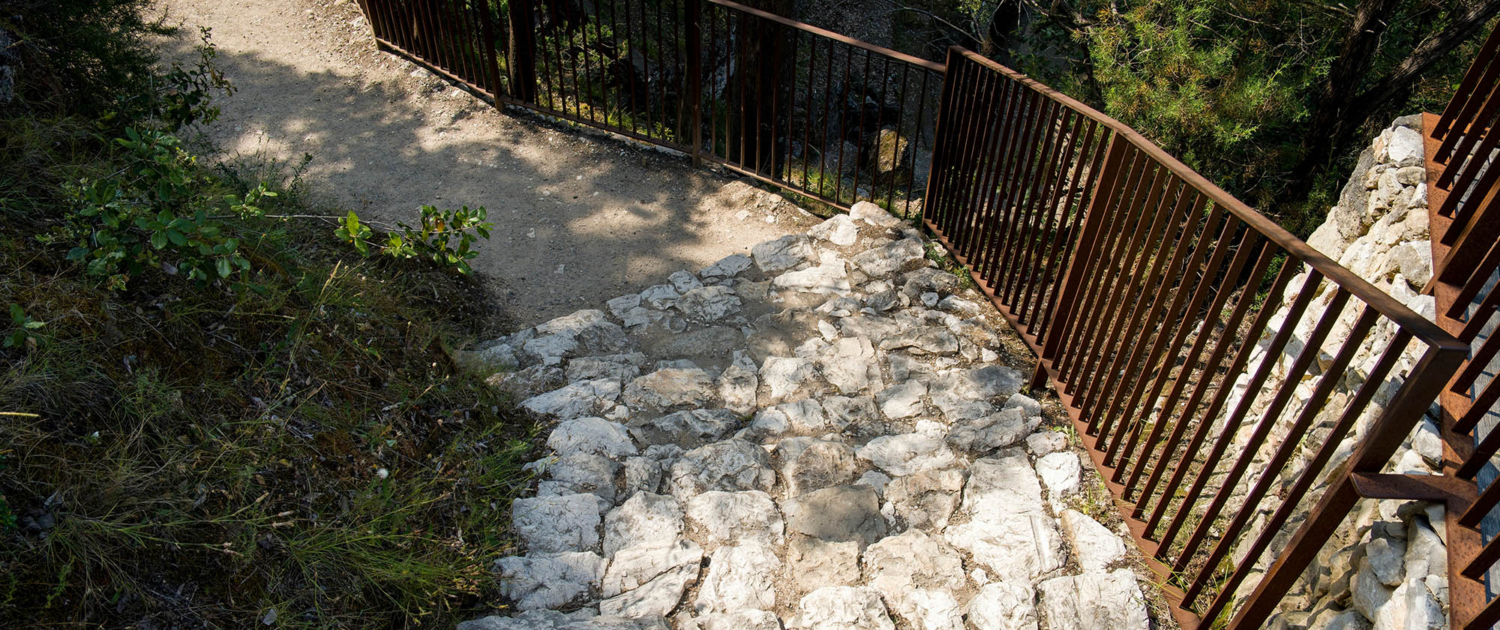 Overhead view of a limestone path