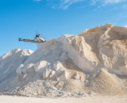 View of a crushed limestone mine during the day