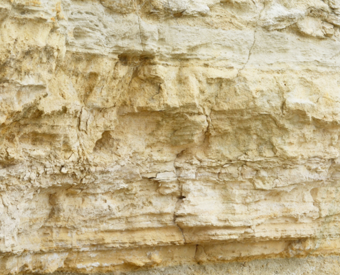 Side view of warm limestone deposit
